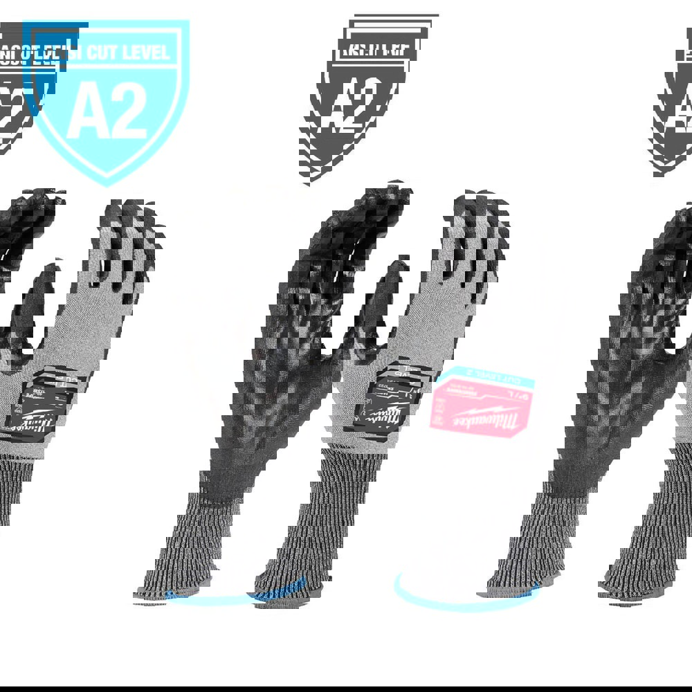 Puncture-Resistant Gloves: Size Medium, ANSI Cut A2, ANSI Puncture 0, Polyurethane, Polyester, Polyethylene & Nitrile